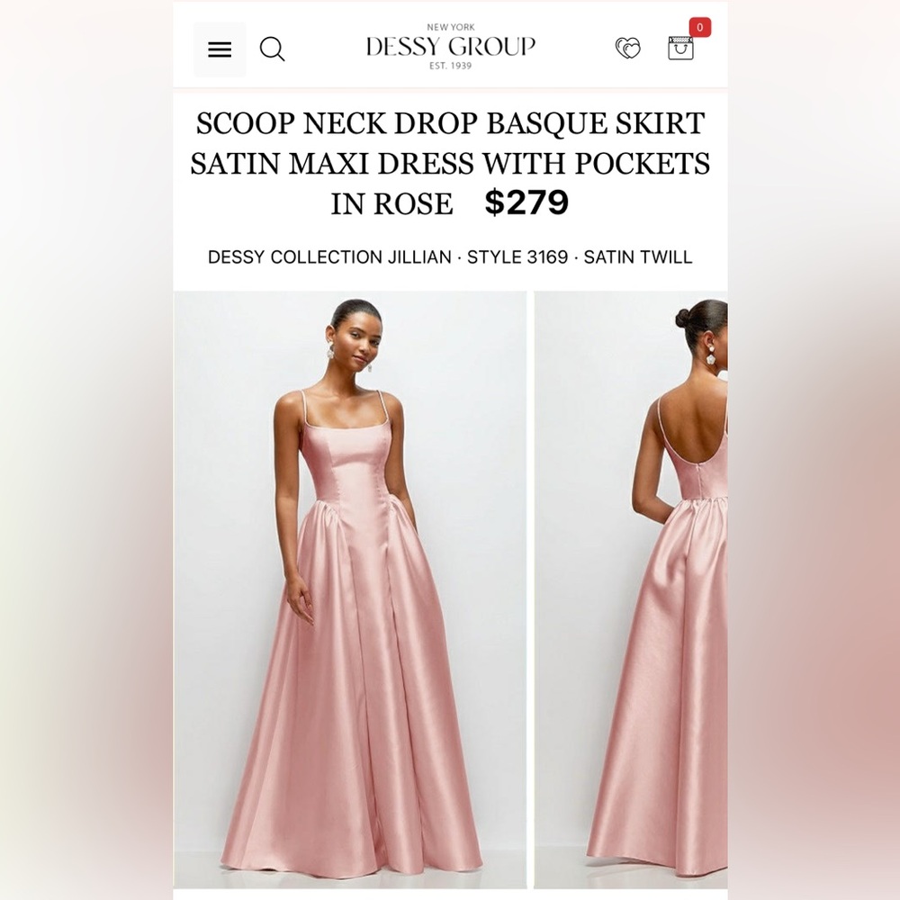 Dessy Scoop Neck Drop Basque Skirt Satin Maxi Dress with Pockets (rose)